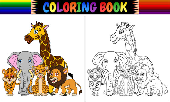 coloring book page with animals