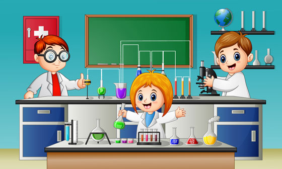 chemistry experiment in a science lab